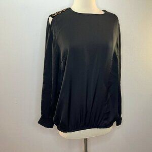 MERCER & MADISON Women's Black Embellished Open Shoulder Blouse - Size Large NWT